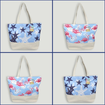 Beach bag. Plain handle. Starfish/Flamingo