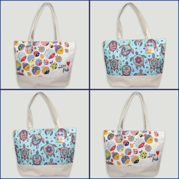 Beach bag. Plain handle. Turtles/Fish model