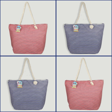 Beach bag. Rope handle. Red/blue stripes model