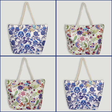 Bolso de playa. Asa cuerda. Modelo Flores