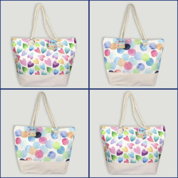 Bolso de playa. Asa cuerda. Modelo Círculos/Corazones