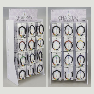 Expositor CHAKRAS. Pulsera Lava/Chakra/Mineral – 144 uds