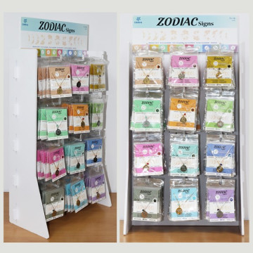 Expositor Mini. Colgante Acero Inox. dorado/plateado Zodiaco + bola mineral facetada. – 144uds
