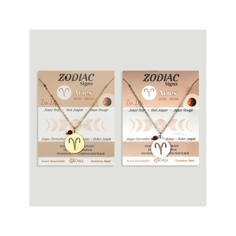 Pendentif en acier inoxydable. Zodiaque or/argent + boule minérale facettée. Bélier Pendentif en acier inoxydable. Zodiaque or/argent + boule minérale facettée. Bélier