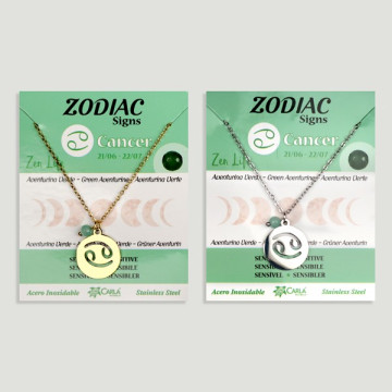 Gold/silver stainless steel Zodiac pendant + faceted mineral ball. Cancer