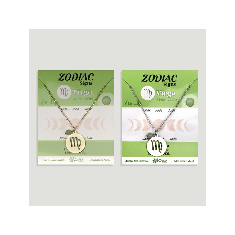 Pendentif en acier inoxydable. Zodiaque or/argent + boule minérale facettée. Vierge Pendentif en acier inoxydable. Zodiaque or/argent + boule minérale facettée. Vierge