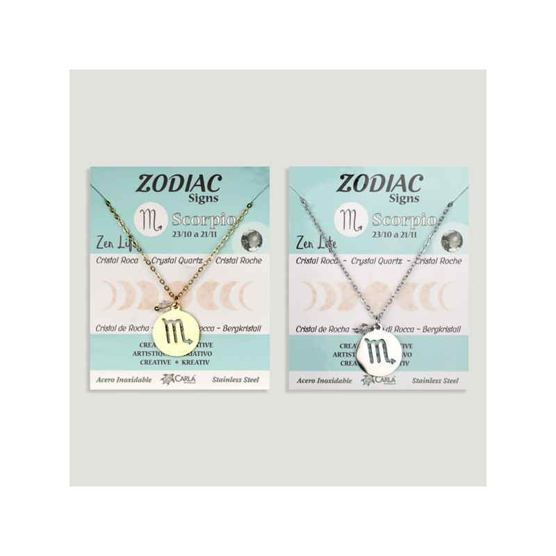 Pendentif en acier inoxydable. Zodiaque or/argent + boule minérale facettée. Scorpion Pendentif en acier inoxydable. Zodiaque or/argent + boule minérale facettée. Scorpion