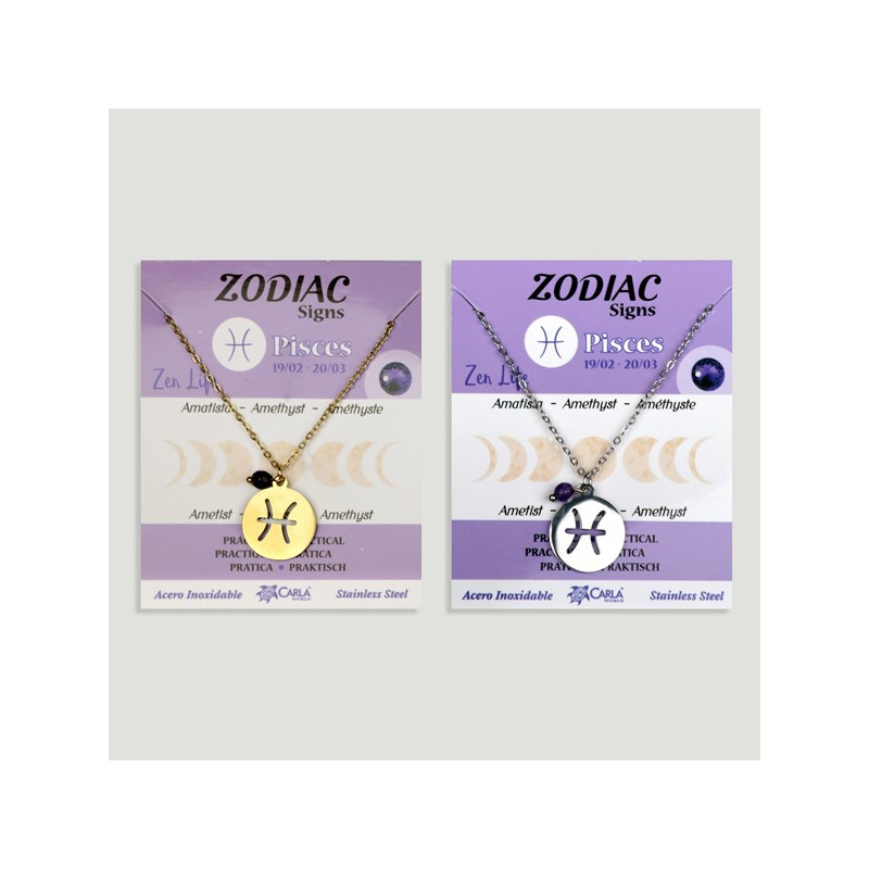 Pendentif en acier inoxydable. Zodiaque or/argent + boule minérale facettée. Poissons Pendentif en acier inoxydable. Zodiaque or/argent + boule minérale facettée. Poissons