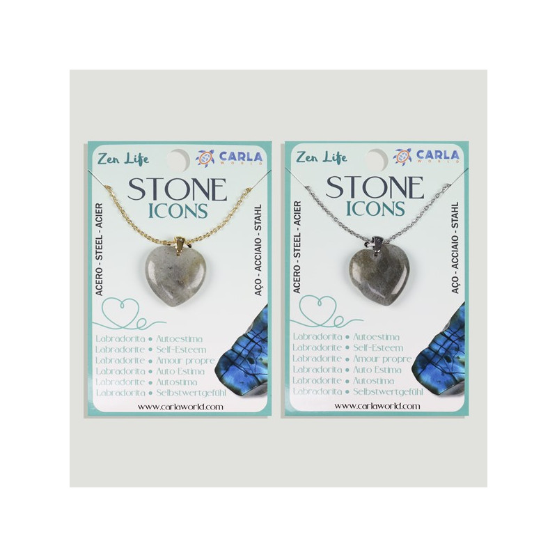 Gancho 46 – Colgante mineral corazón + cadena acero plateado/dorado Gancho 46 – Colgante mineral corazón + cadena acero plateado/dorado