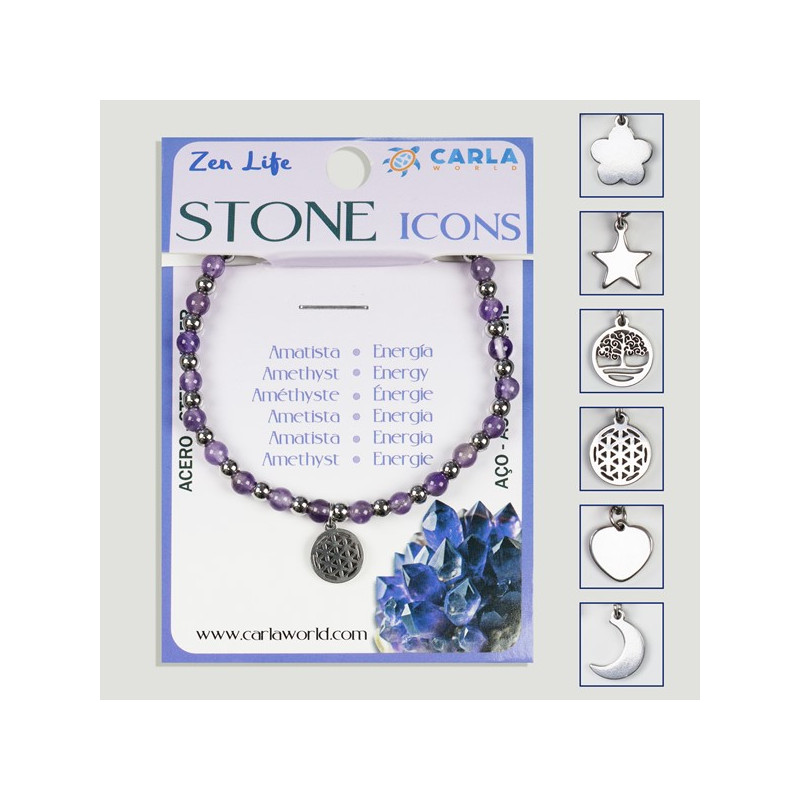 Gancho 53 – Pulsera bola mineral 4mm + charm 10mm. aprox. Amatista Gancho 53 – Pulsera bola mineral 4mm + charm 10mm. aprox. Amatista