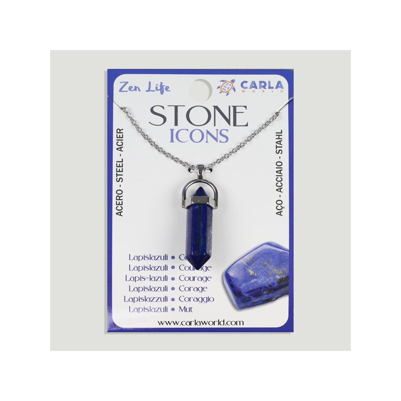 Gancho 100 – Colgante punta mineral c/cadena acero plateado. Lapislázuli Gancho 100 – Colgante punta mineral c/cadena acero plateado. Lapislázuli