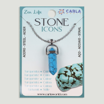 Crochet 101 – Pendentif pointe minérale avec chaîne en acier plaqué argent. Turquénite