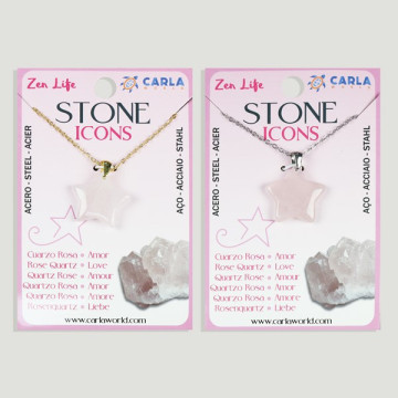 Gancho 107 – Colgante mineral estrella/luna c/cadena acero dorado/plateado