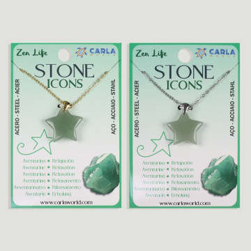 Gancho 109 – Colgante mineral estrella/luna c/cadena acero dorado/plateado
