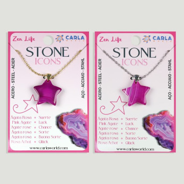 Gancho 111 – Colgante mineral estrella/luna c/cadena acero dorado/plateado