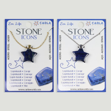 Gancho 113 – Colgante mineral estrella/luna c/cadena acero dorado/plateado