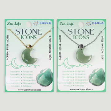 Gancho 118 – Colgante mineral estrella/luna c/cadena acero dorado/plateado