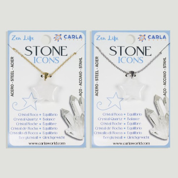Gancho 119 – Colgante mineral estrella/luna c/cadena acero dorado/plateado