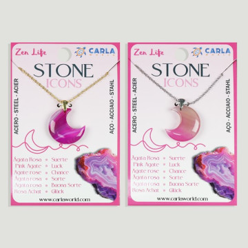 Gancho 120 – Colgante mineral estrella/luna c/cadena acero dorado/plateado