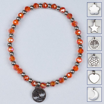 Pulsera cristal charm, acero Inoxidable. Color Naranja