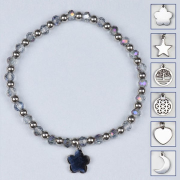 Pulsera cristal charm, acero Inoxidable. Color Gris