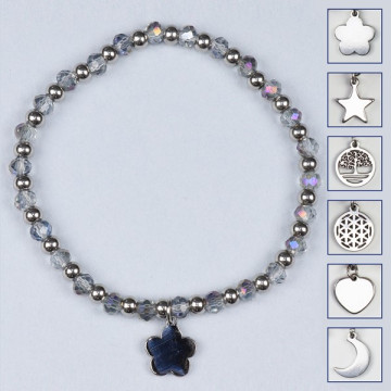 Pulsera cristal charm, acero Inoxidable. Color Gris
