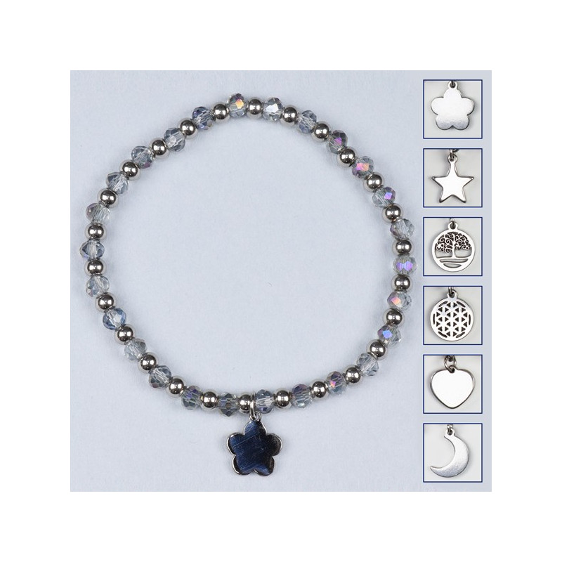 Crystal charm bracelet, stainless steel. Color Gray Crystal charm bracelet, stainless steel. Color Gray