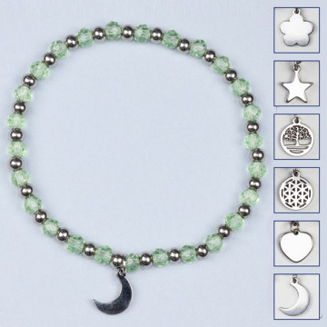 Pulsera cristal charm, acero Inoxidable. Color Verde claro