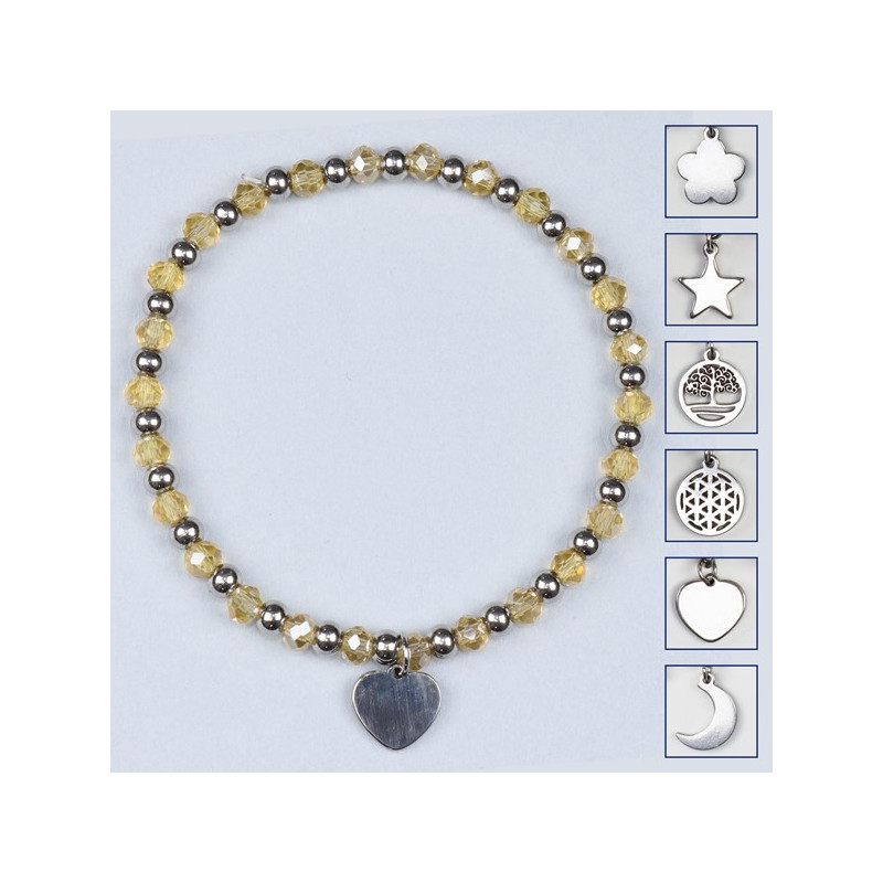 Bracelet à breloques en cristal, acier inoxydable. Couleur Fumée Bracelet à breloques en cristal, acier inoxydable. Couleur Fumée