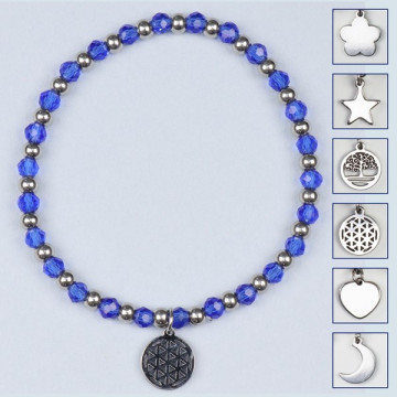 Crystal charm bracelet, stainless steel. Color Dark blue