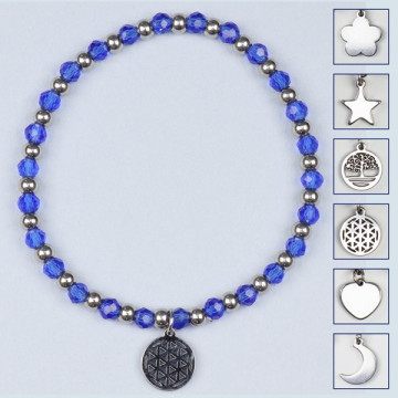 Crystal charm bracelet, stainless steel. Color Dark blue