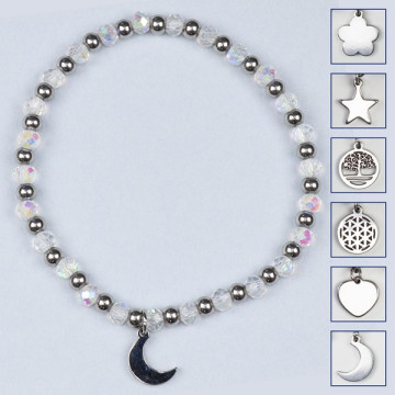Crystal charm bracelet, stainless steel. Color Transparent