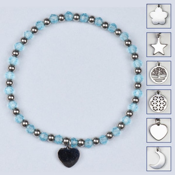 Crystal charm bracelet, stainless steel. Color Light blue