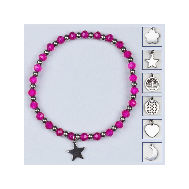 Bracelet à breloques en cristal, acier inoxydable. Couleur rose foncé Bracelet à breloques en cristal, acier inoxydable. Couleur rose foncé
