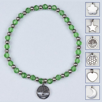 Bracelet à breloques en cristal, acier inoxydable. Couleur vert clair