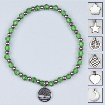Crystal charm bracelet, stainless steel. Color Light green