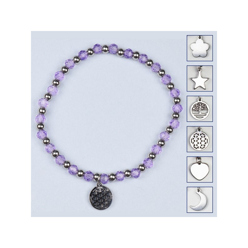 Crystal charm bracelet, stainless steel. Color Light purple Crystal charm bracelet, stainless steel. Color Light purple
