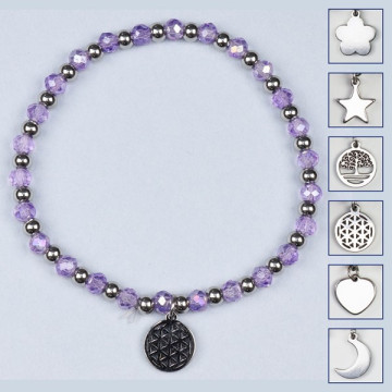 Gancho 03 – Pulsera cristal charm, acero Inoxidable. Color Lila claro