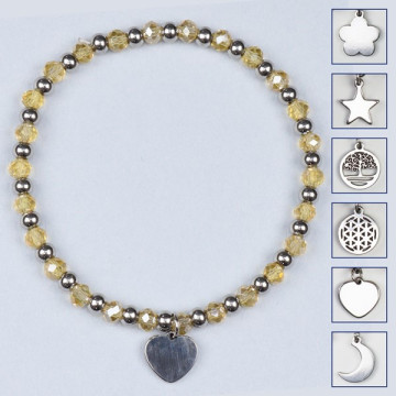 Gancho 05 – Pulsera cristal charm, acero Inoxidable. Color Ahumado