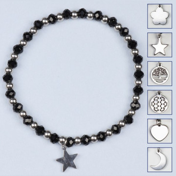 Gancho 06 – Pulsera cristal charm, acero Inoxidable. Color Negro