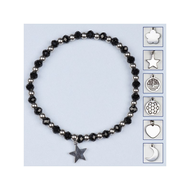 Gancho 06 – Pulseira de berloques em cristal, aço inoxidável. Cor preta Gancho 06 – Pulseira de berloques em cristal, aço inoxidável. Cor preta