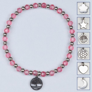 Hook 08 – Crystal charm bracelet, stainless steel. Color Light pink