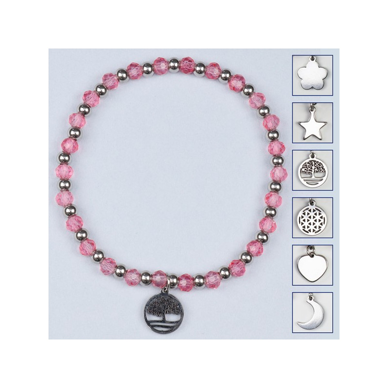 Gancho 08 – Pulseira de berloques em cristal, aço inoxidável. Cor rosa claro Gancho 08 – Pulseira de berloques em cristal, aço inoxidável. Cor rosa claro