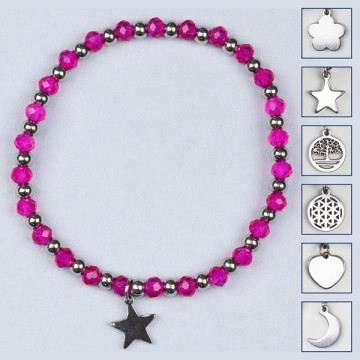 Gancho 11 – Pulsera cristal charm, acero Inoxidable. Color Rosa oscuro
