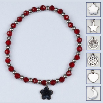 Gancho 14 – Pulsera cristal charm, acero Inoxidable. Color Rojo