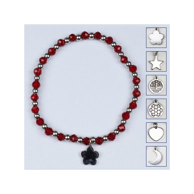 Gancho 14 – Pulseira de berloques em cristal, aço inoxidável. Vermelho Gancho 14 – Pulseira de berloques em cristal, aço inoxidável. Vermelho