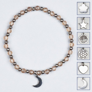 Gancho 15 – Pulsera cristal charm, acero Inoxidable. Color Marrón claro