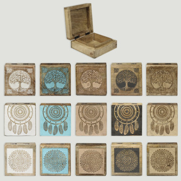 Wooden box Dreamcatcher/Tree/Mandala 10x10x5 cm. Assorted.