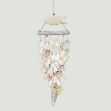 Fish wooden mobile + trunk + V-shaped shells 15x40 cm.