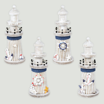 Round wooden lighthouse brown/white 7.5x19 cm. Assorted model.